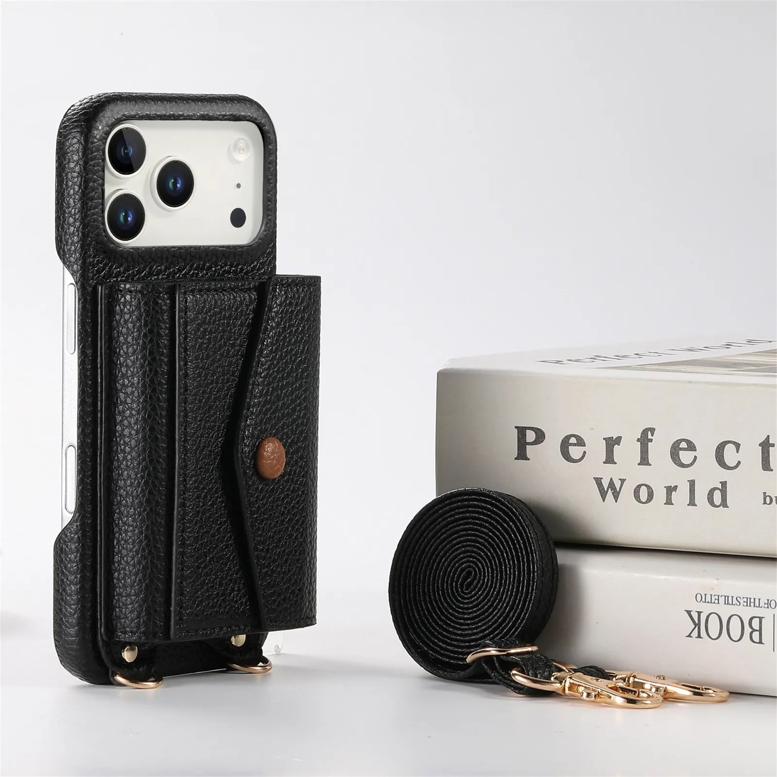 Premium Multi-Functional Leather Wallet Case with Built-In Makeup Mirror & Strap for iPhone 17 Series