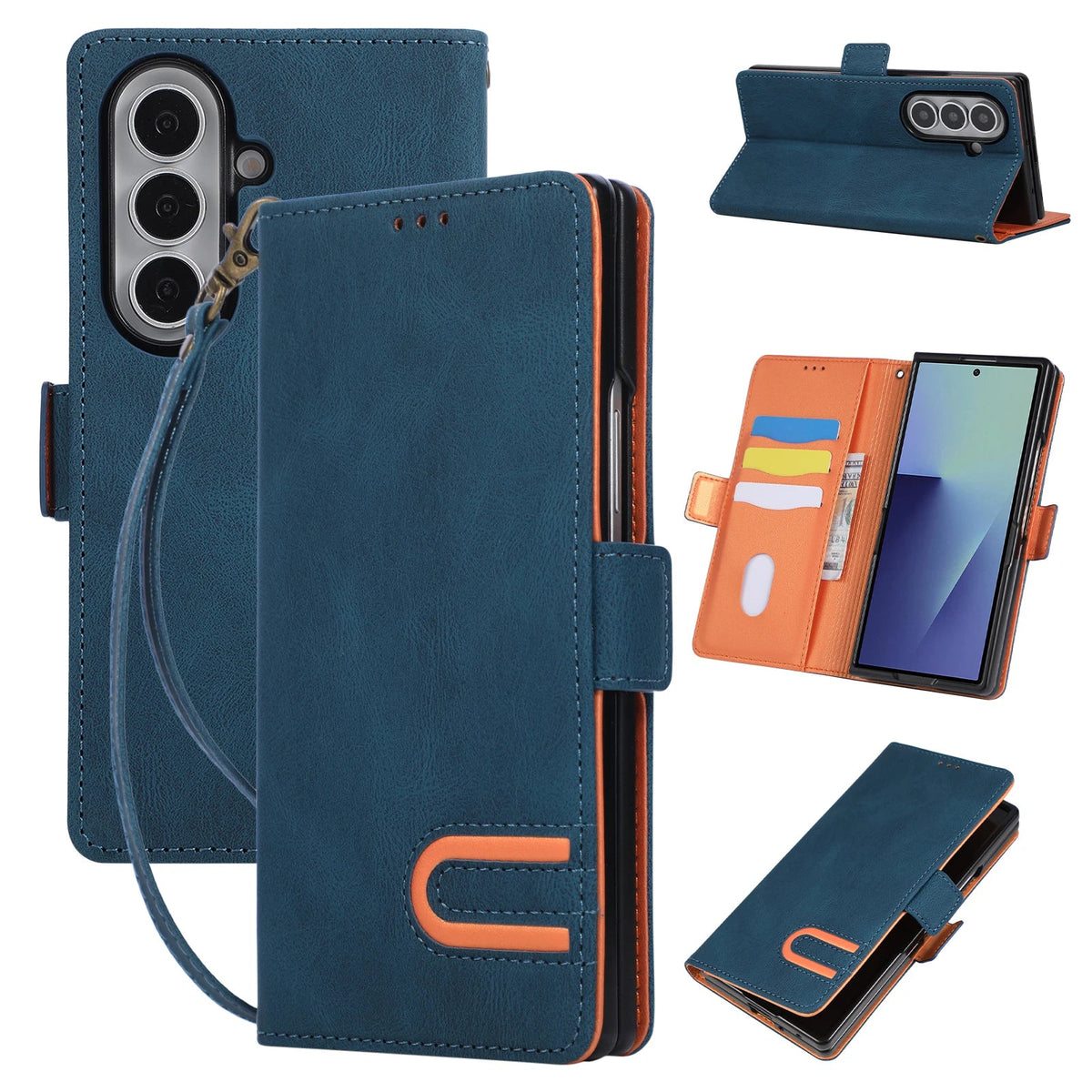 Leather Wallet Case with Built-In Stand and Strap for Samsung Galaxy Z Fold 8 Ultra