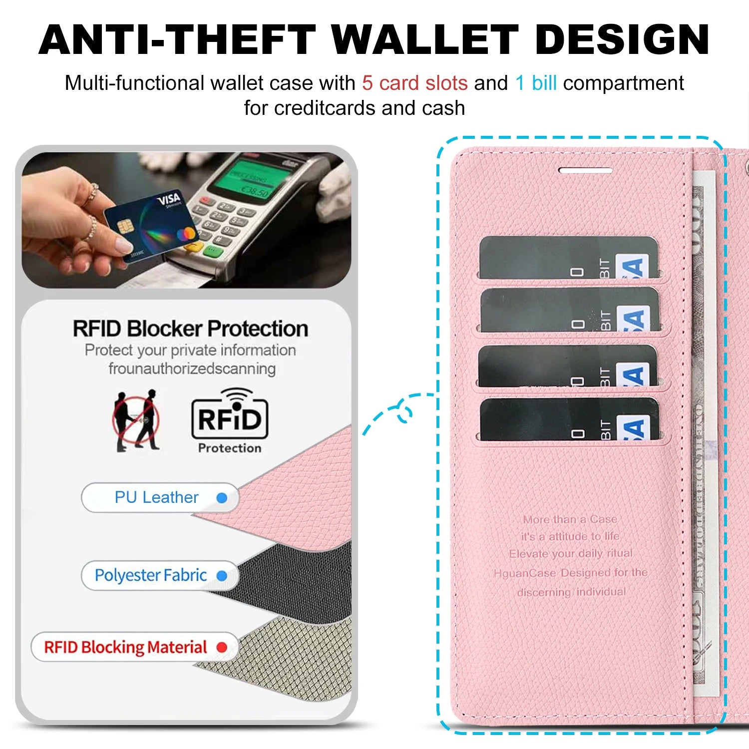 iPhone 17 Series Leather Flip Case with RFID Card Slots
