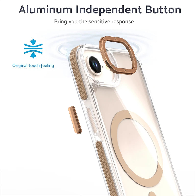 Clear Magnetic PC + TPU Case with Aluminum Button for iPhone 16e