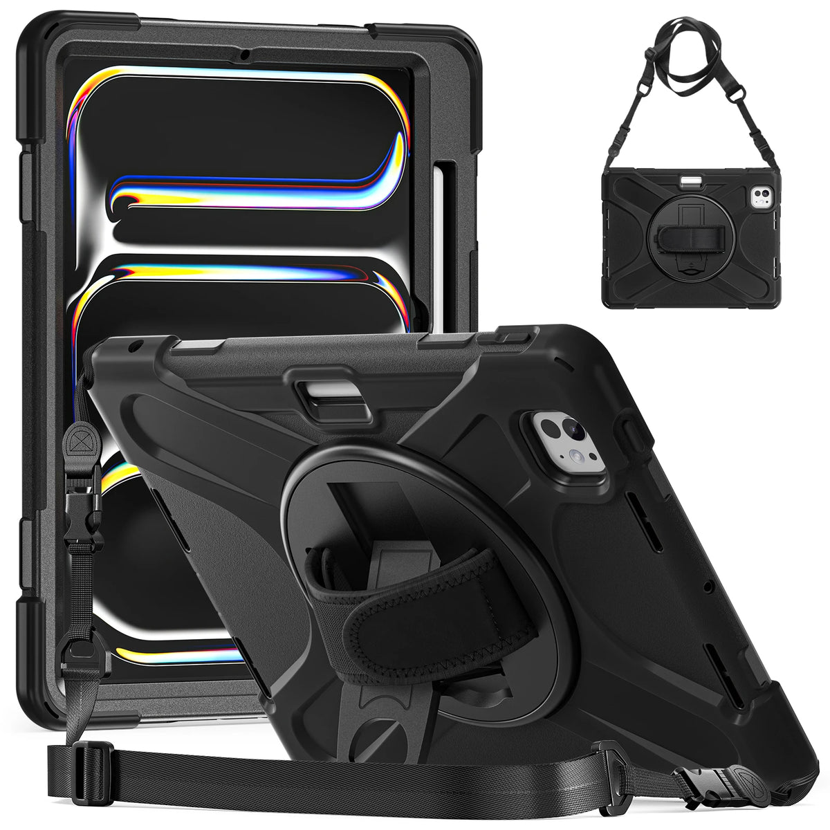 Hard PC Shockproof Case with Adjustable Hand Strap for iPad Air M2 (2024)