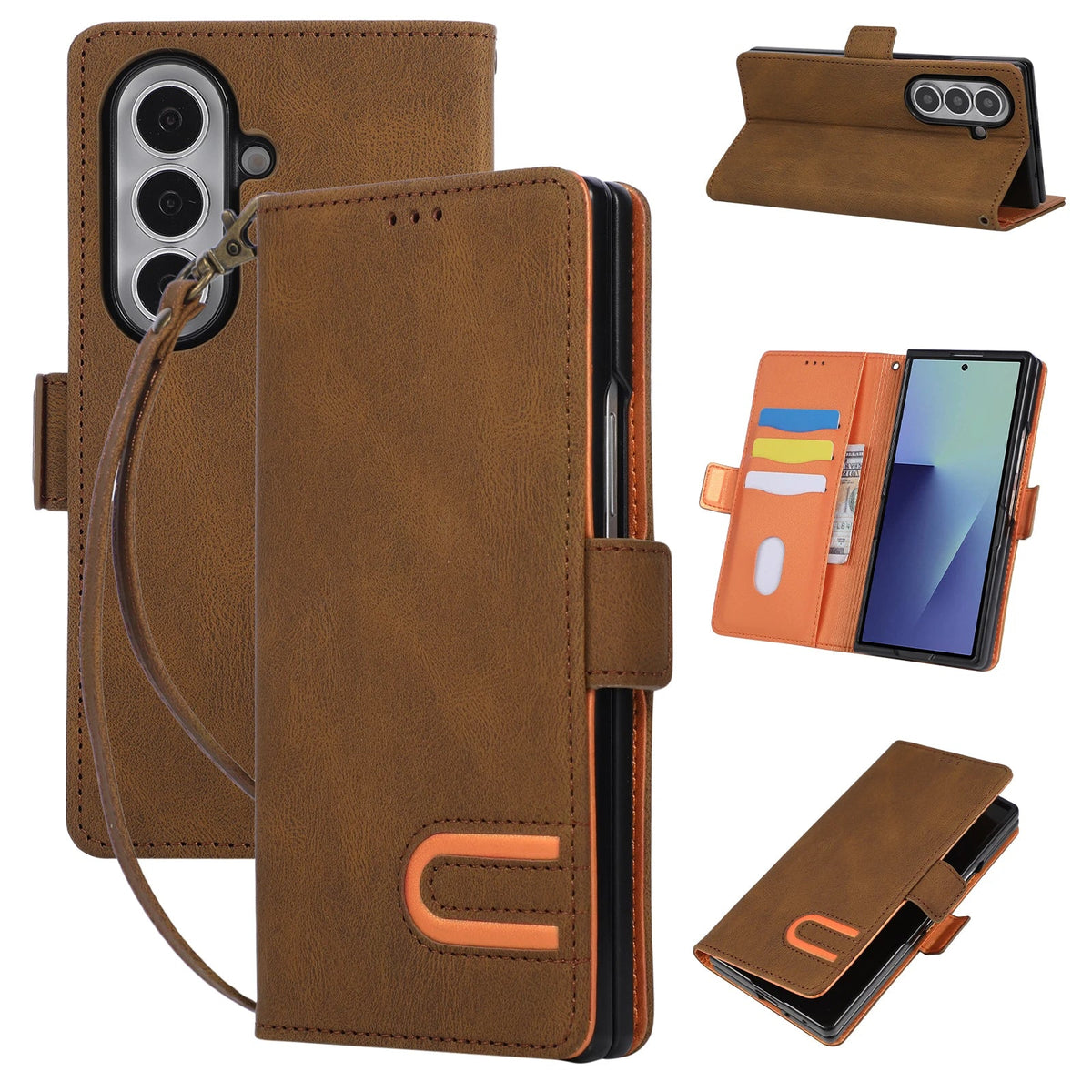 Leather Wallet Case with Built-In Stand and Strap for Samsung Galaxy Z Fold 8 Ultra
