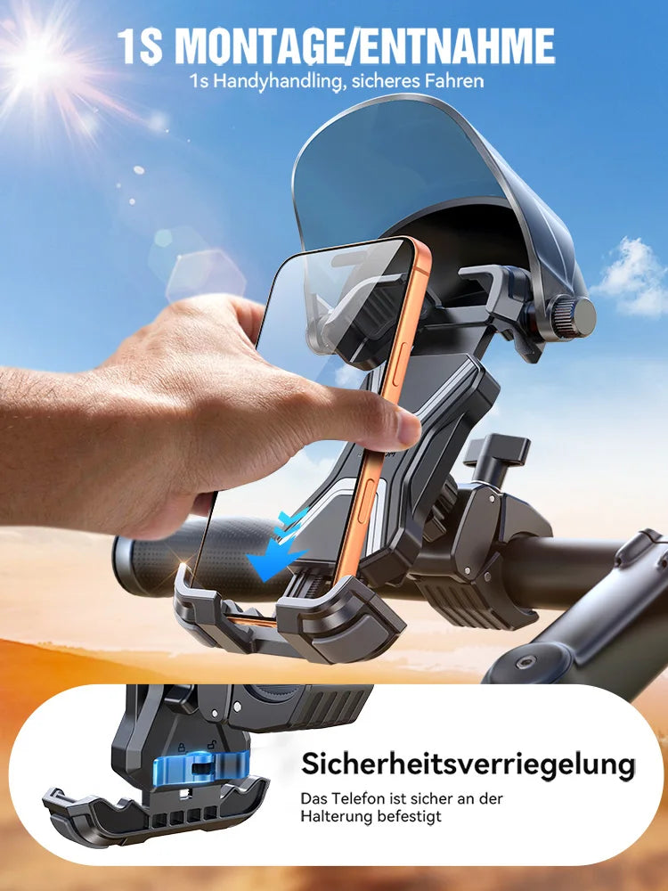 Motorcycle Phone Holder with Quick Lock System and Weather Sun Cover