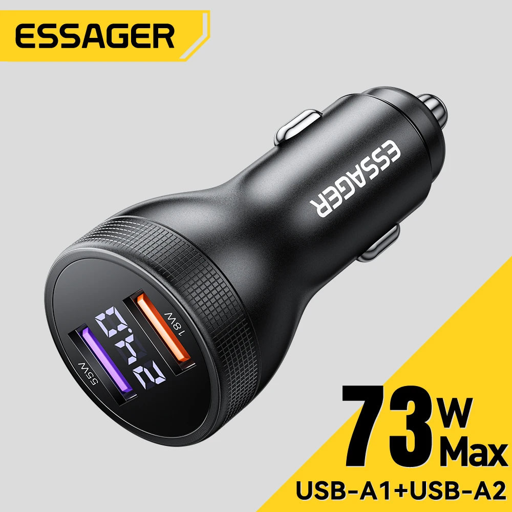Essager 73W USB-C PD3.0 Car Charger with Digital Display