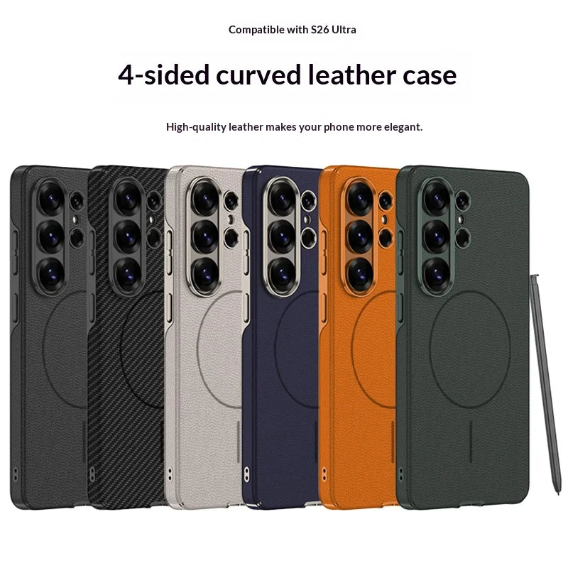 Luxury PU Leather Magnetic Case with Lens Protection for Samsung Galaxy S26 Ultra