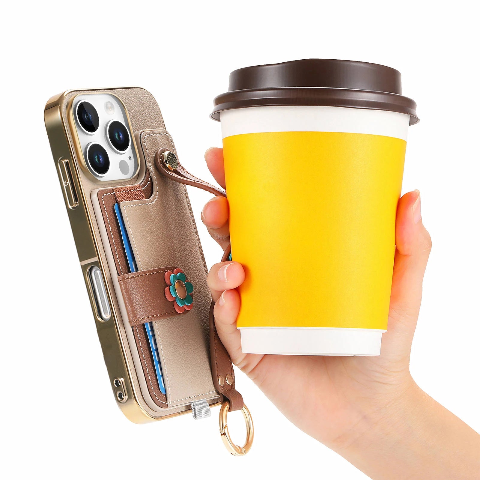 Shockproof Leather Wallet Case with Wrist Strap for iPhone 16 Series