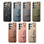 Pebbled Leather Ring Holder Case with  Makeup Mirror for Samsung Galaxy S22 Series