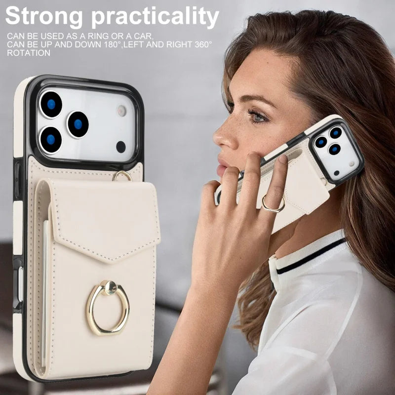 All-in-One Leather Flip Case with Ring & Slots for iPhone 17 Series