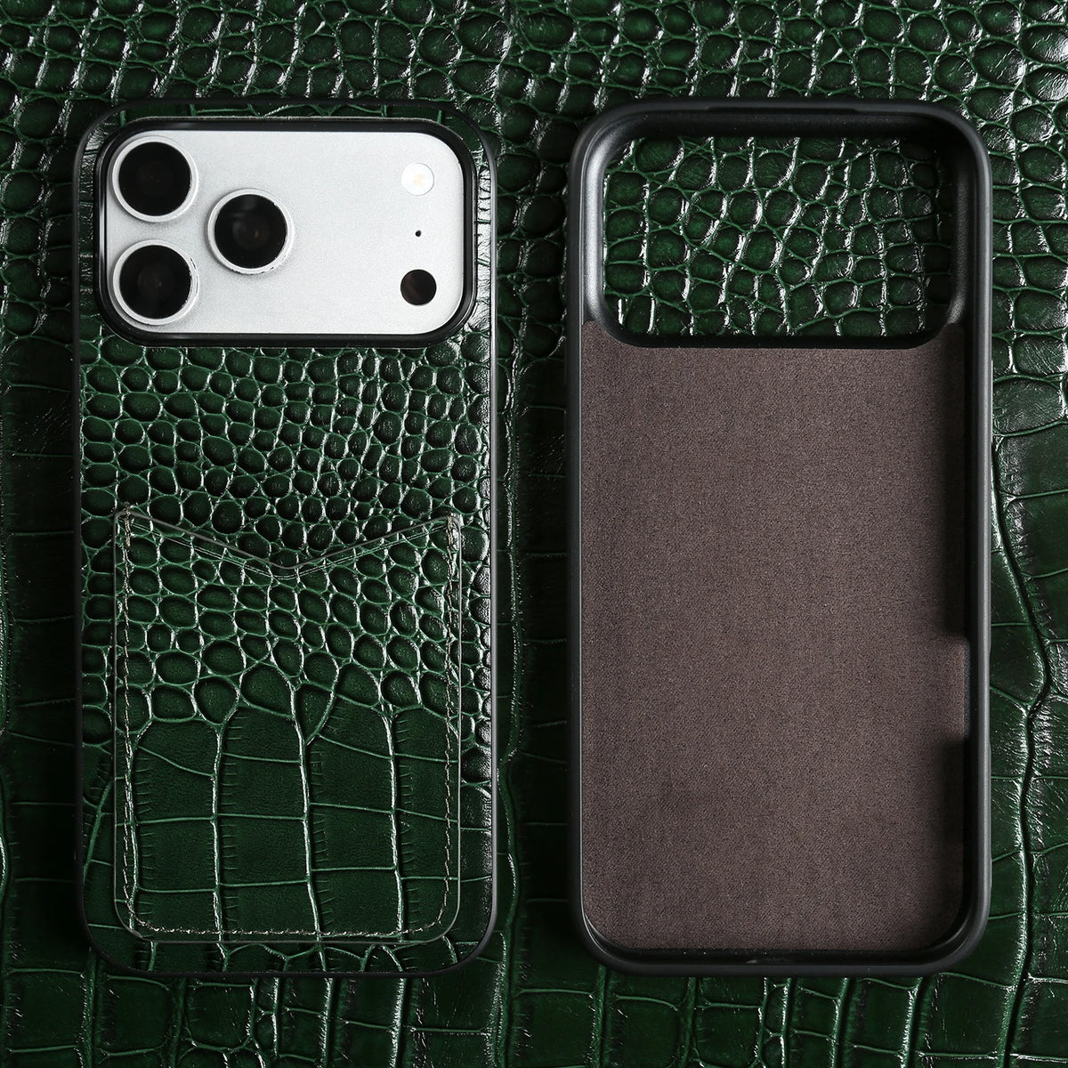 Genuine Leather Card Slot Case with Crocodile Pattern for iPhone 18 Series