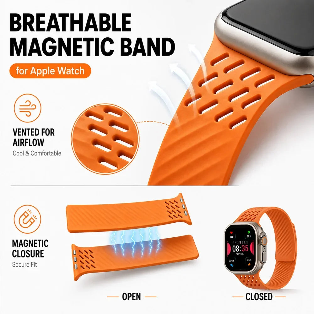 Breathable Silicone Band with Magnetic Closure for Apple Watch