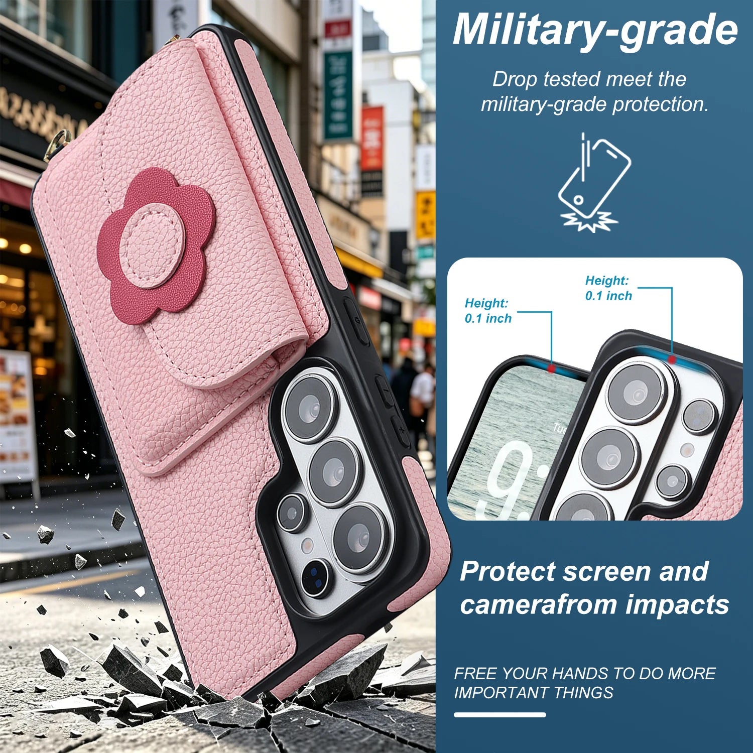 Pebbled Leather Crossbody Strap Case with Card Holder Pocket for Samsung Galaxy S25 Series