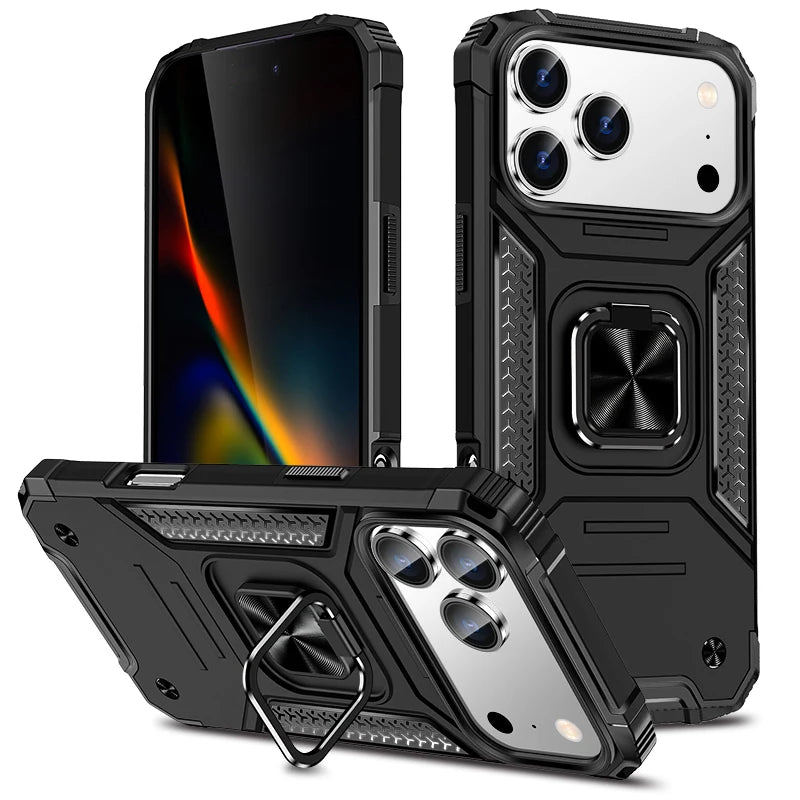 Heavy-Duty Shockproof Shockproof Case with Metal Ring Holder for iPhone 17 Series