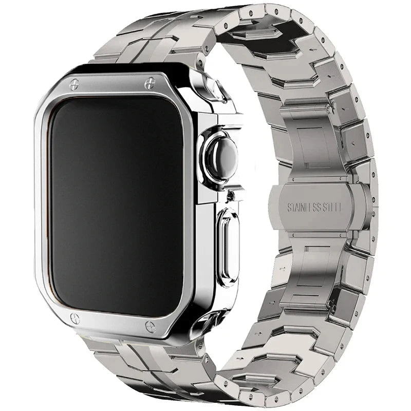 Stainless Steel Link Strap + TPU Case Combo for Apple Watch