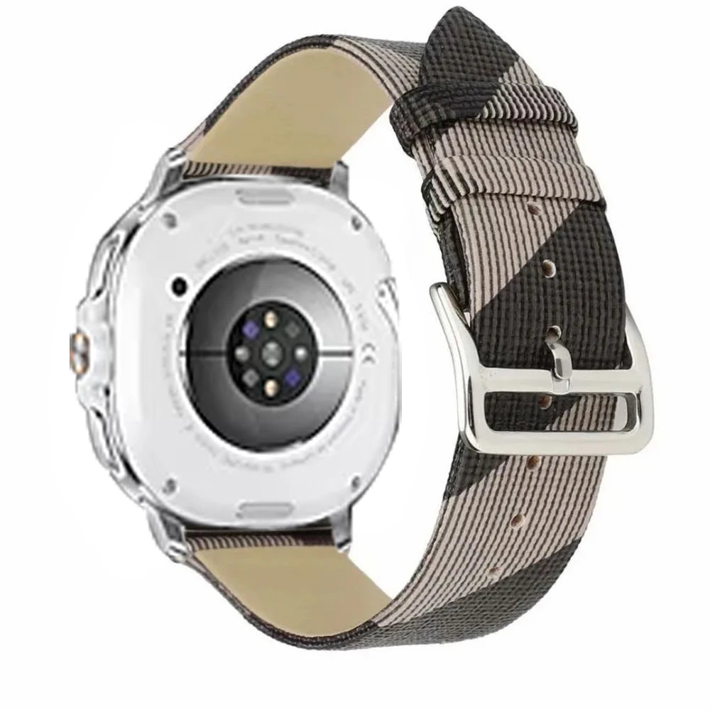 Genuine Leather Woven Fabric Watch Band with Striped Pattern for Samsung Galaxy Watch 8 & Galaxy Watch 8 Classic