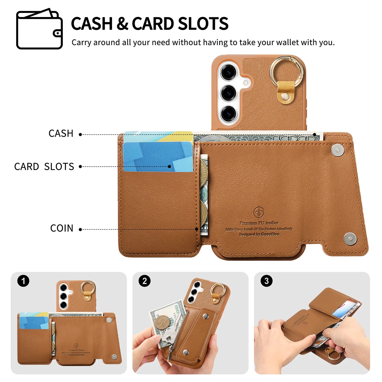 Zipper Wallet Leather Case with Ring Holder for Samsung Galaxy A36