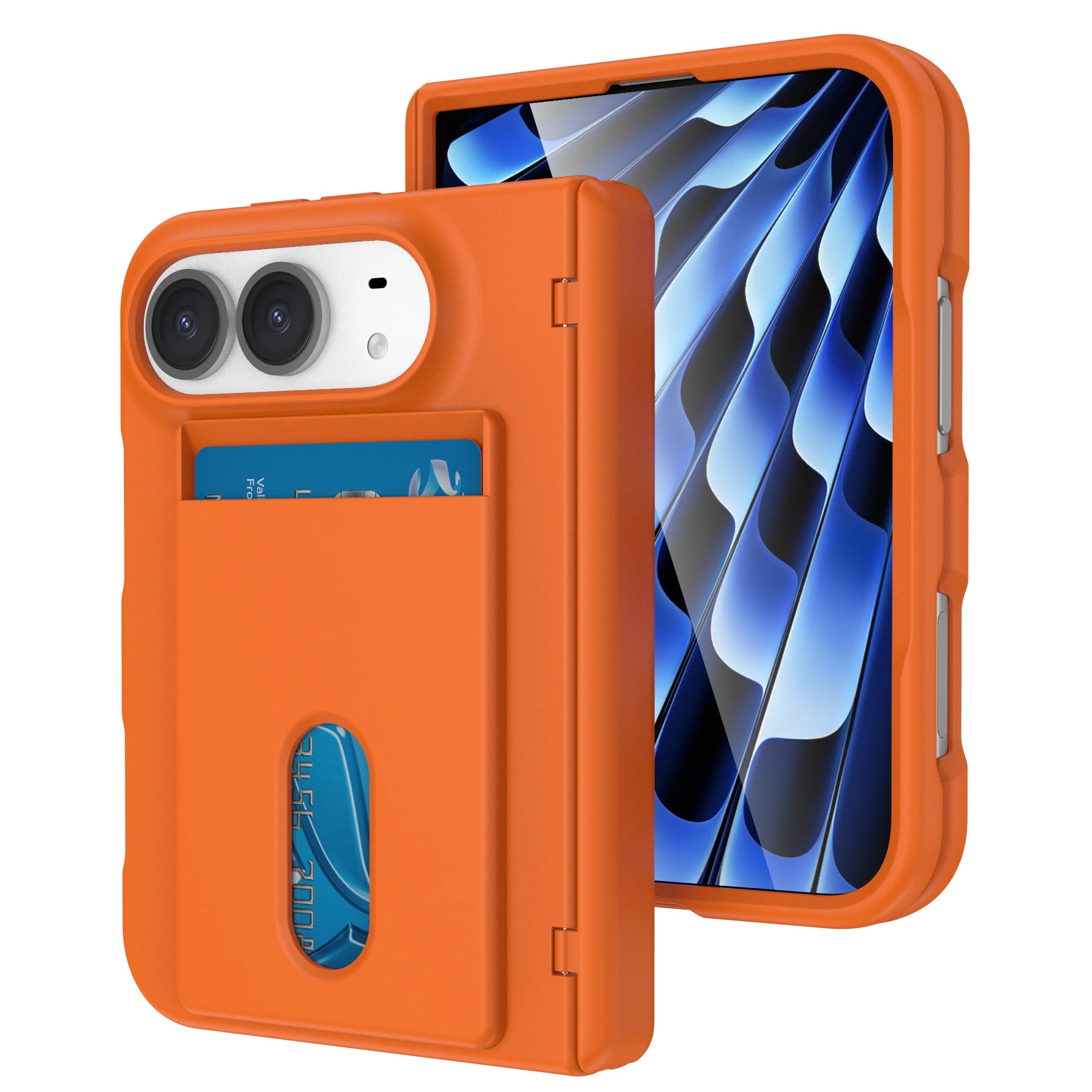 Spring-Loaded Hinge Protection Case with Card Slot for iPhone Duo