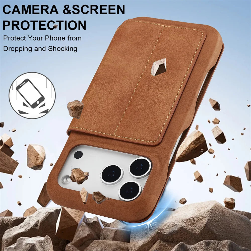 Premium Leather Wallet Flip Cover with Card Slots for iPhone 17 Series