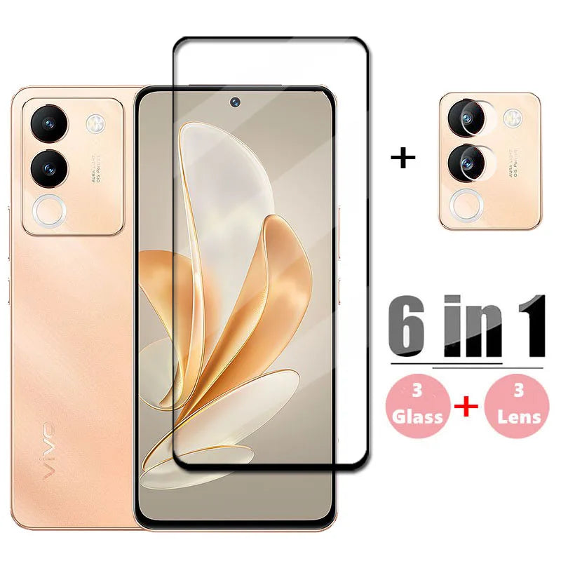 Full Coverage Tempered Glass Screen Protector + HD Protective Phone Lens Film for Vivo V29e
