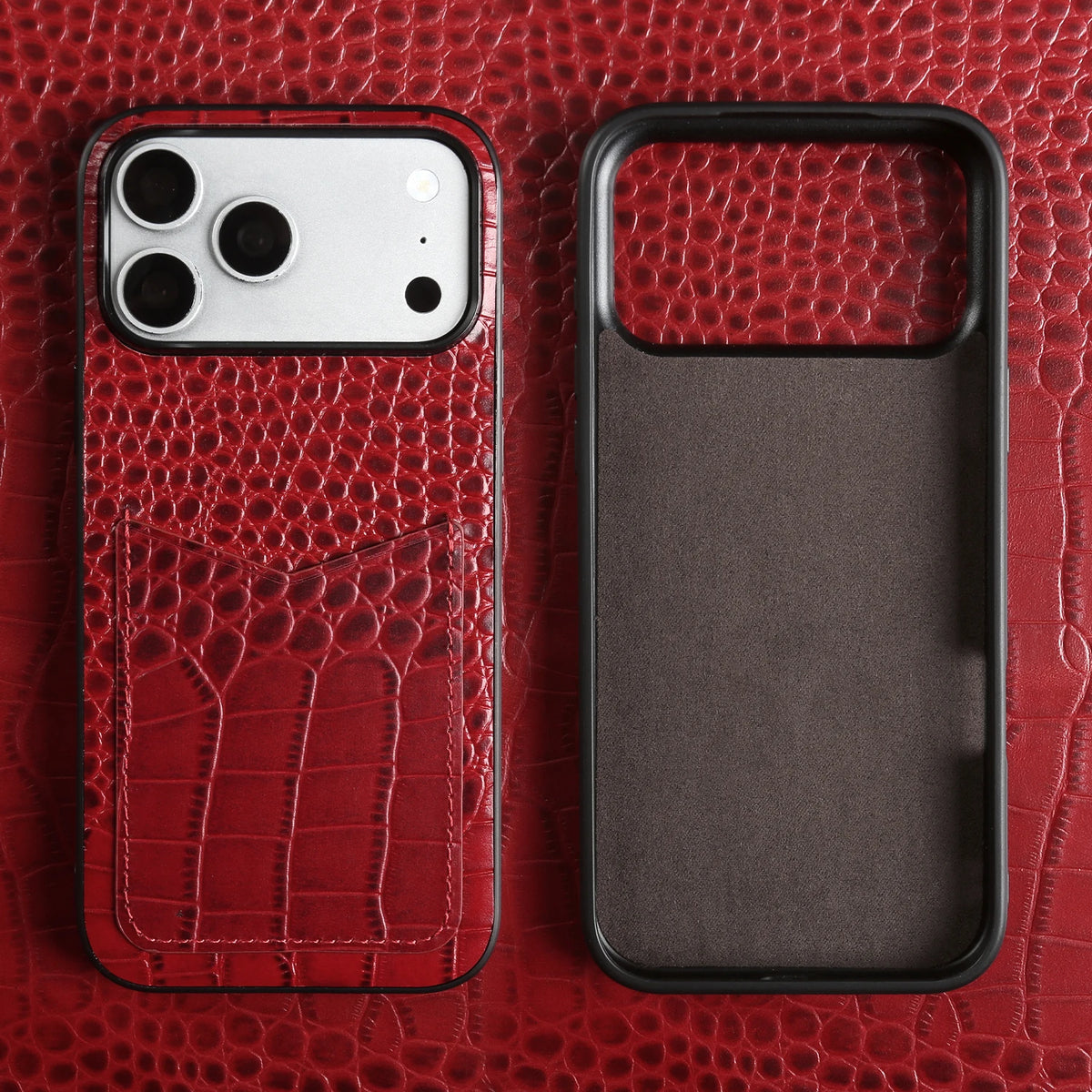 Genuine Leather Card Slot Case with Crocodile Pattern for iPhone 18 Series