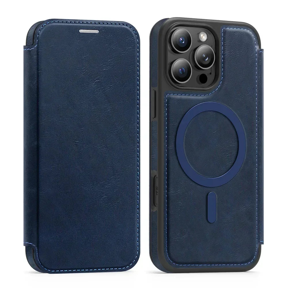 Premium Leather Flip Wallet MagSafe Case for iPhone 16 Series