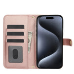 Leather Book Case with Crossbody Strap and Card Slots for iPhone 15 Series