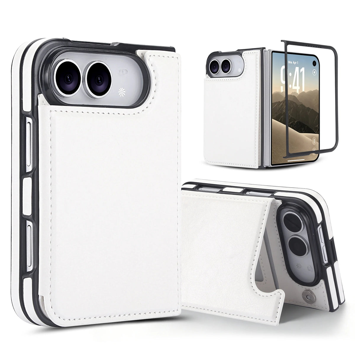 Leather Flip Wallet Case with Adjustable Stand for iPhone Duo
