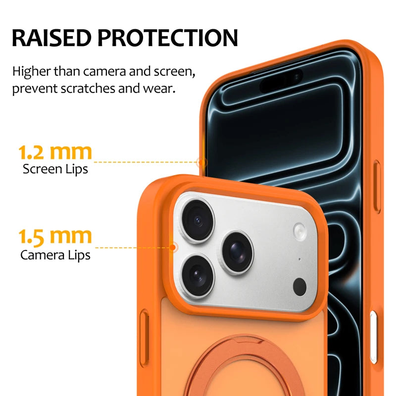 Matte PC TPU MagSafe Case with 360° Rotating Ring Stand for iPhone 18 Series