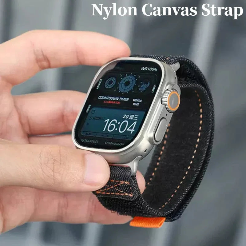 Vintage-Style Nylon Canvas Wrist Strap for Apple Watch