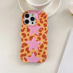 Cute Orange Leo Print & Pink Star Design Wavy Edge Case for iPhone 15 Series