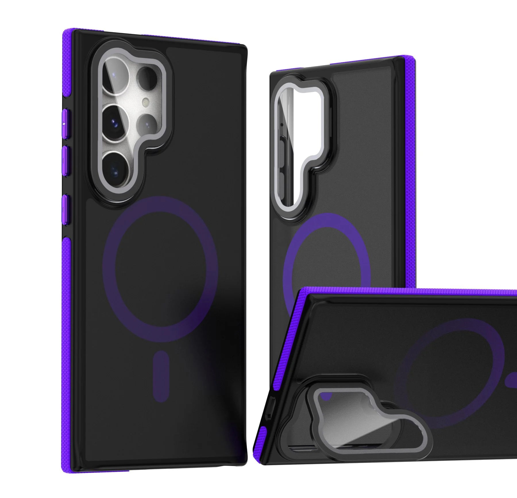 Translucent Matte Magnetic Case with Lens Protector and Stand for Samsung Galaxy S25 Series
