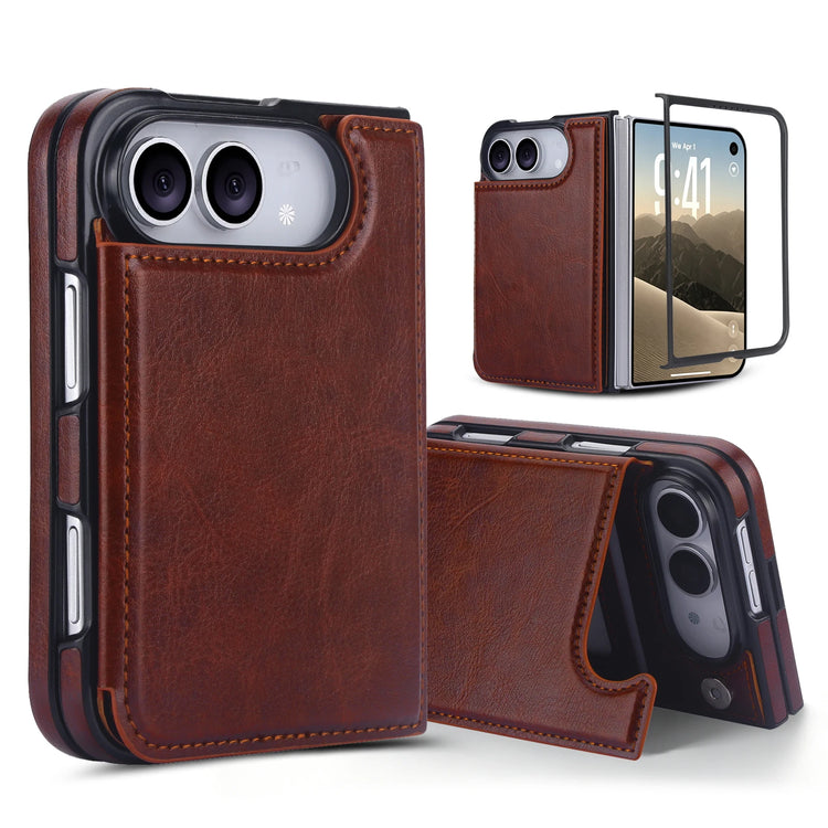 Leather Wallet Case with Card Slots and Foldable Stand for iPhone Duo