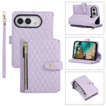 Quilted Leather Crossbody Lanyard Case with 9-Card Wallet for iPhone Duo