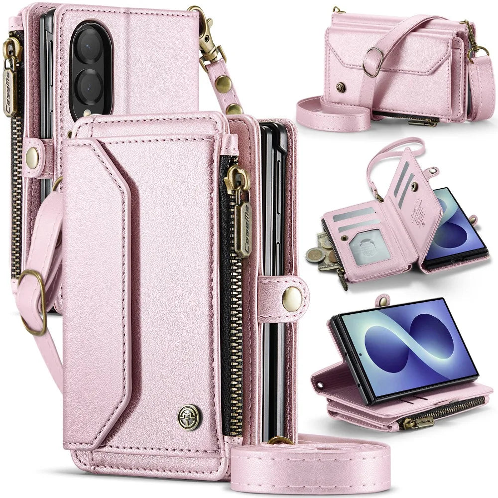 Leather Crossbody Wallet Case with Shoulder Strap for Samsung Galaxy Z Fold 8