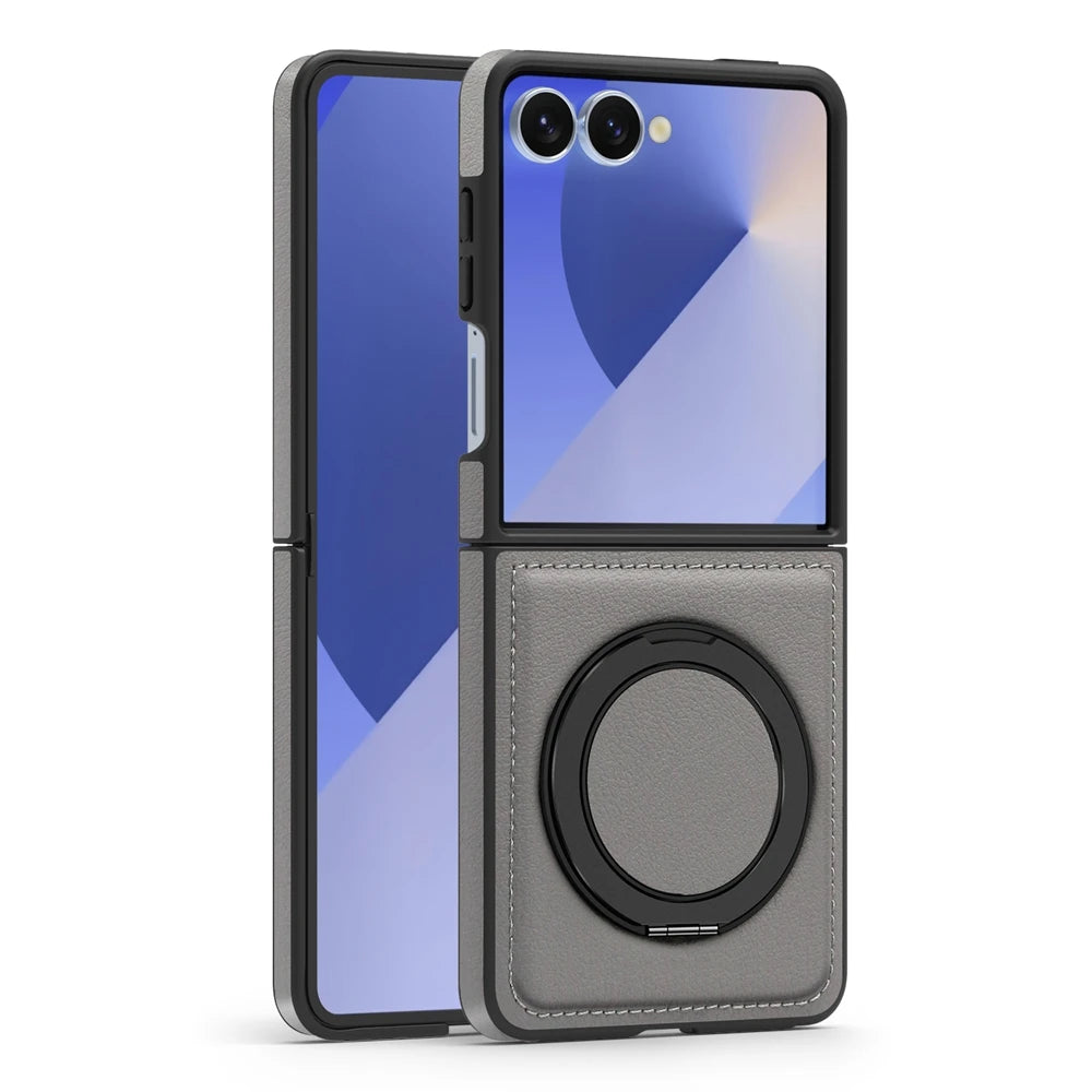 Samsung Galaxy Z Flip 7 Premium Leather Magnetic Case with Ring Holder