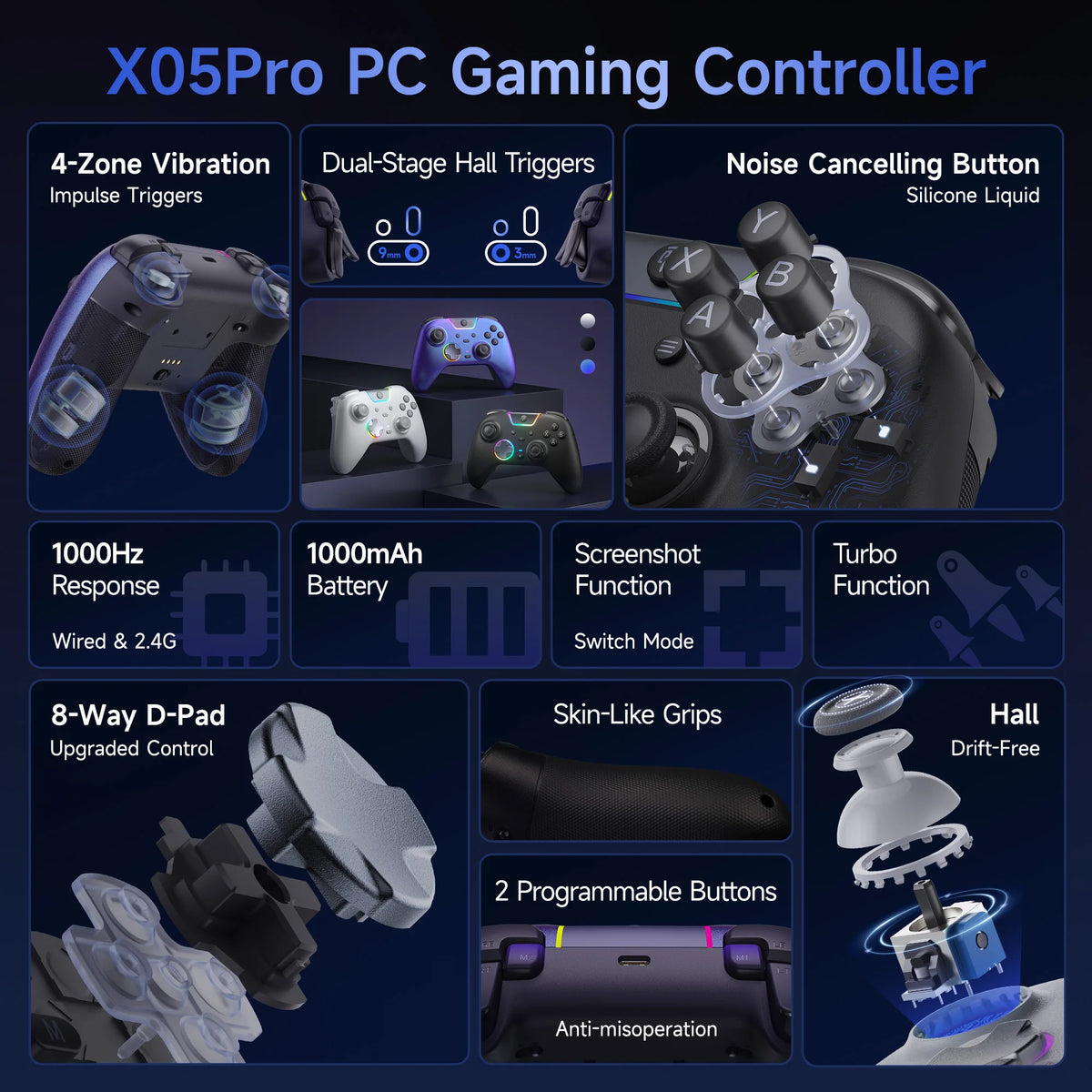 EasySMX X05 Pro Quiet Button Gaming Controller