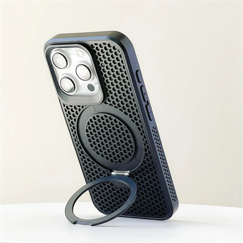 Honeycomb Cooling Magnetic Stand Phone Case for iPhone 15 Series