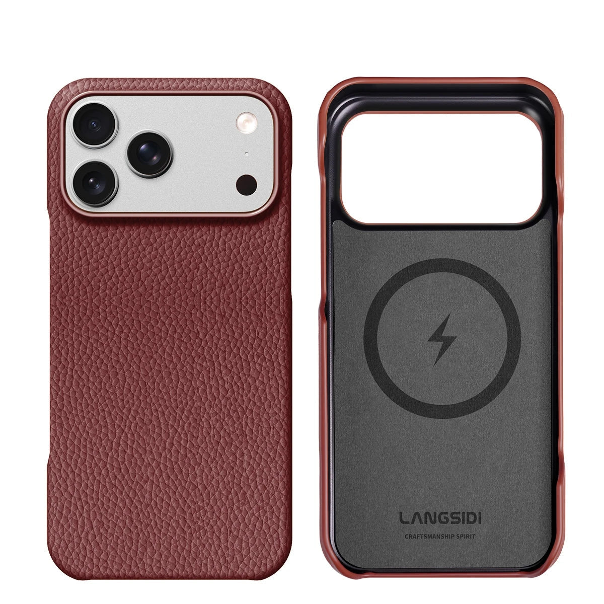 Textured Leather MagSafe Case with Built-in Wireless Charging Ring for iPhone 18 Series