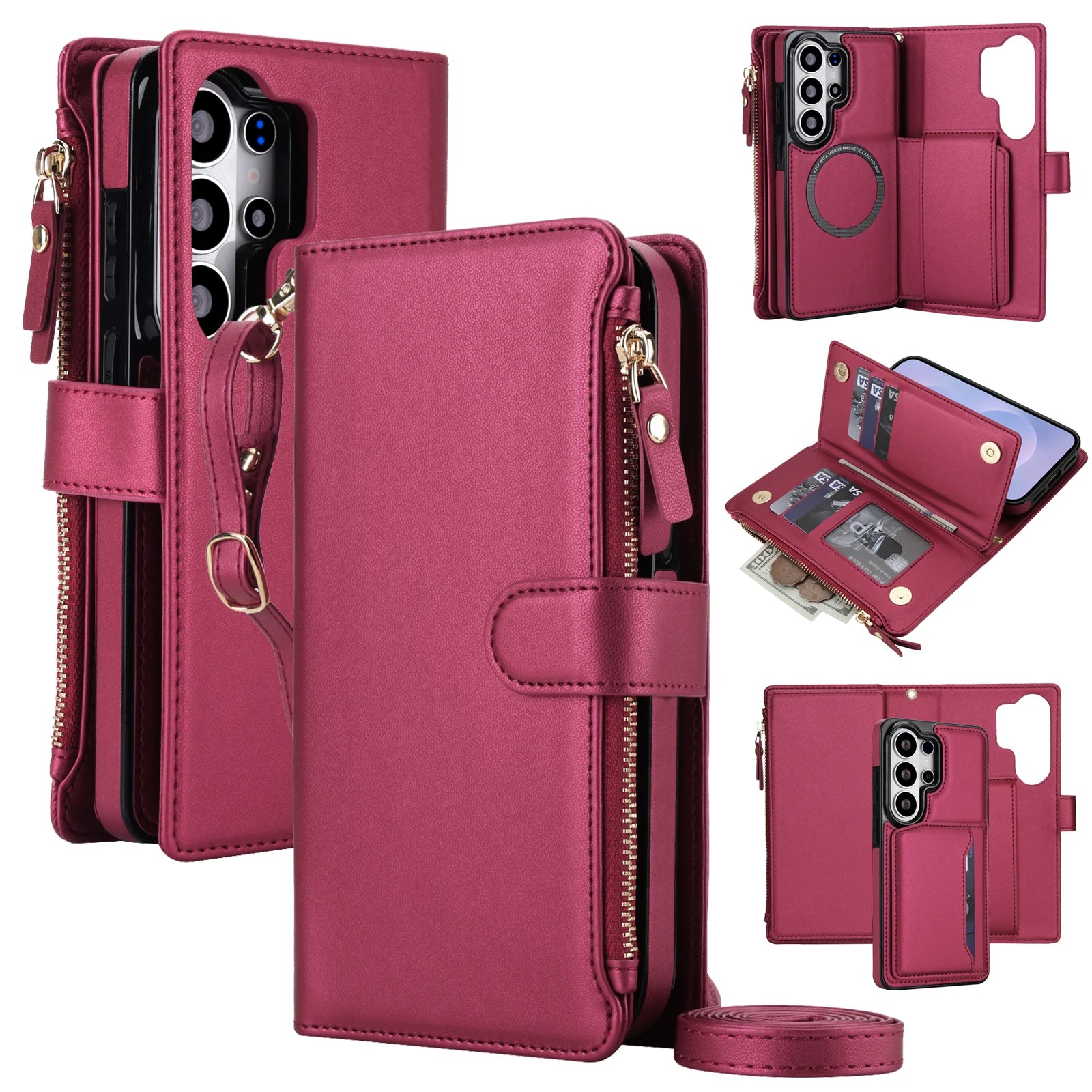 Protective Flip Magnetic Case with Lanyard Strap for Samsung Galaxy S25 Series