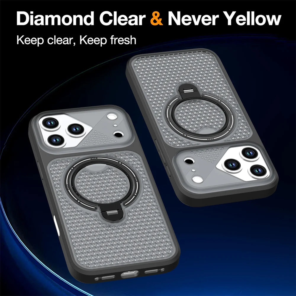 Textured MagSafe Cooling Case with Rotatable Ring Stand for iPhone 18 Series