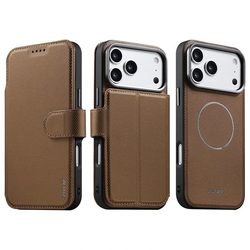 Triangle Pattern PU Leather MagSafe Case with Detachable Card Slots for iPhone 17 Series