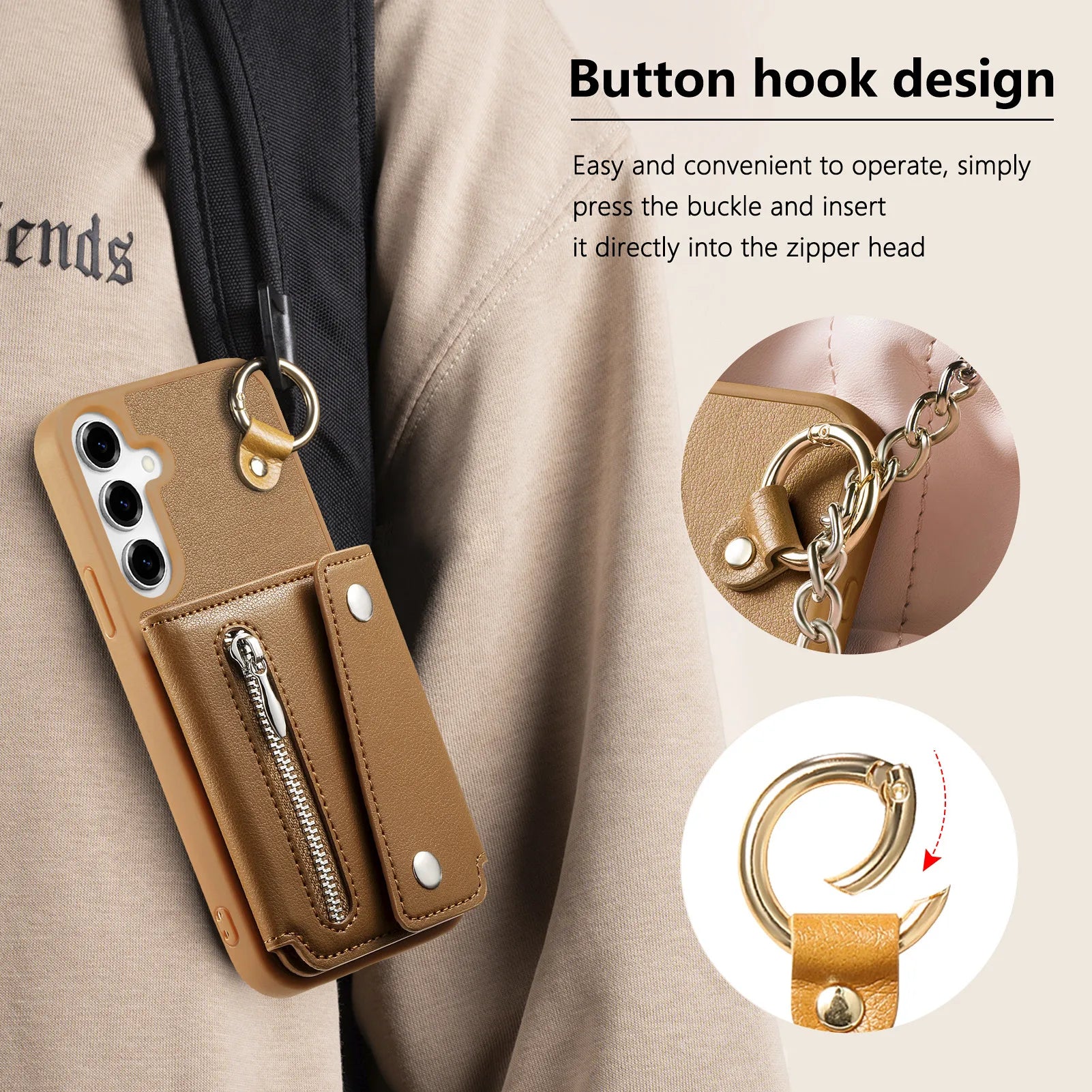 Zipper Wallet Leather Case with Ring Holder for Samsung Galaxy A56