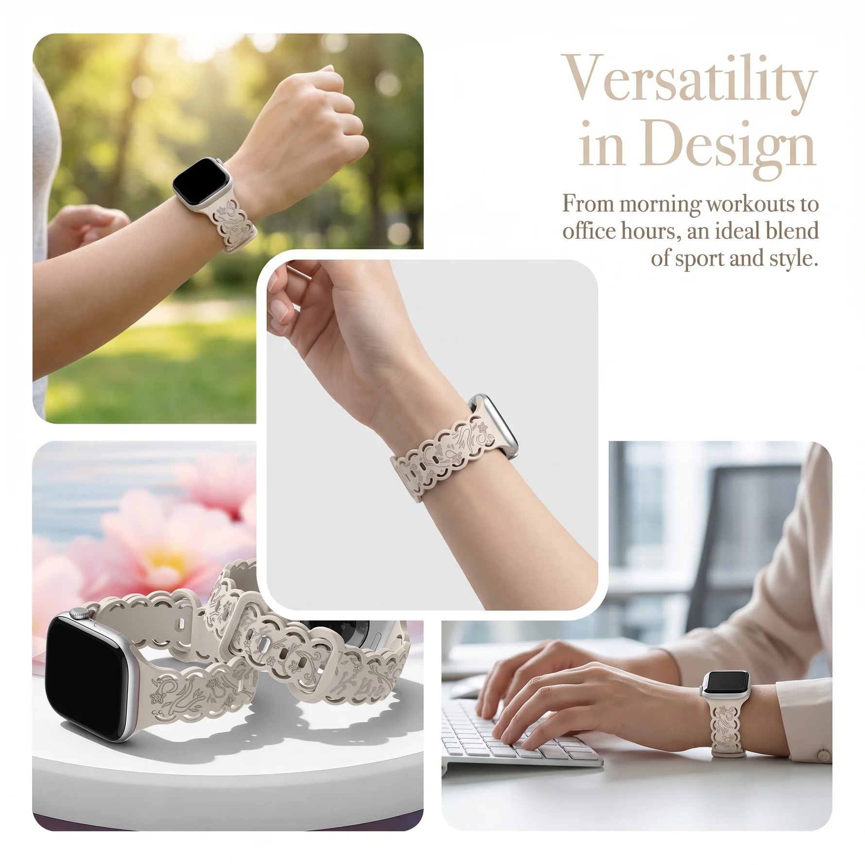 Women’s Breathable Floral Silicone Band for Apple Watch
