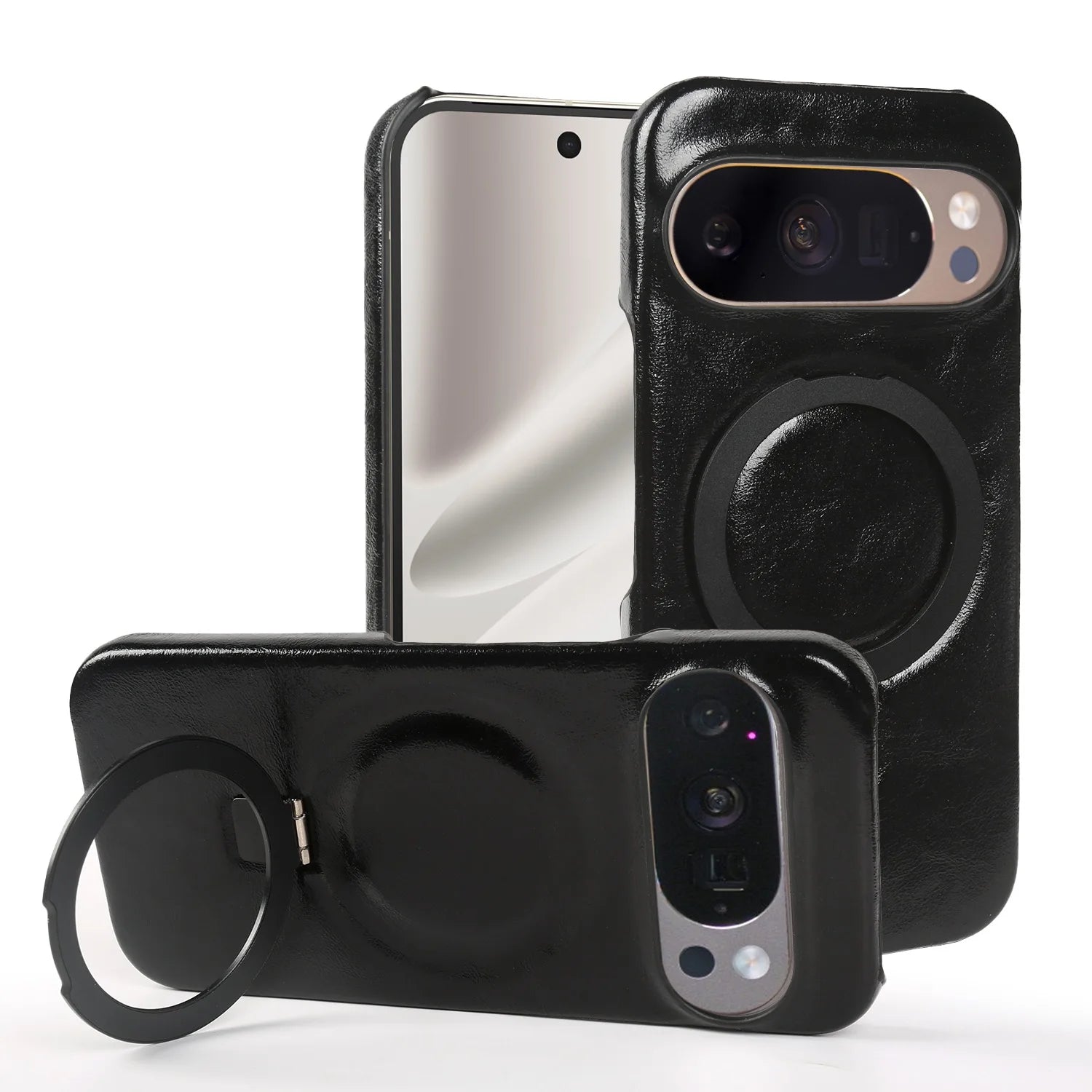 Premium Leather Case with Invisible Foldable Stand for Google Pixel 9 Series