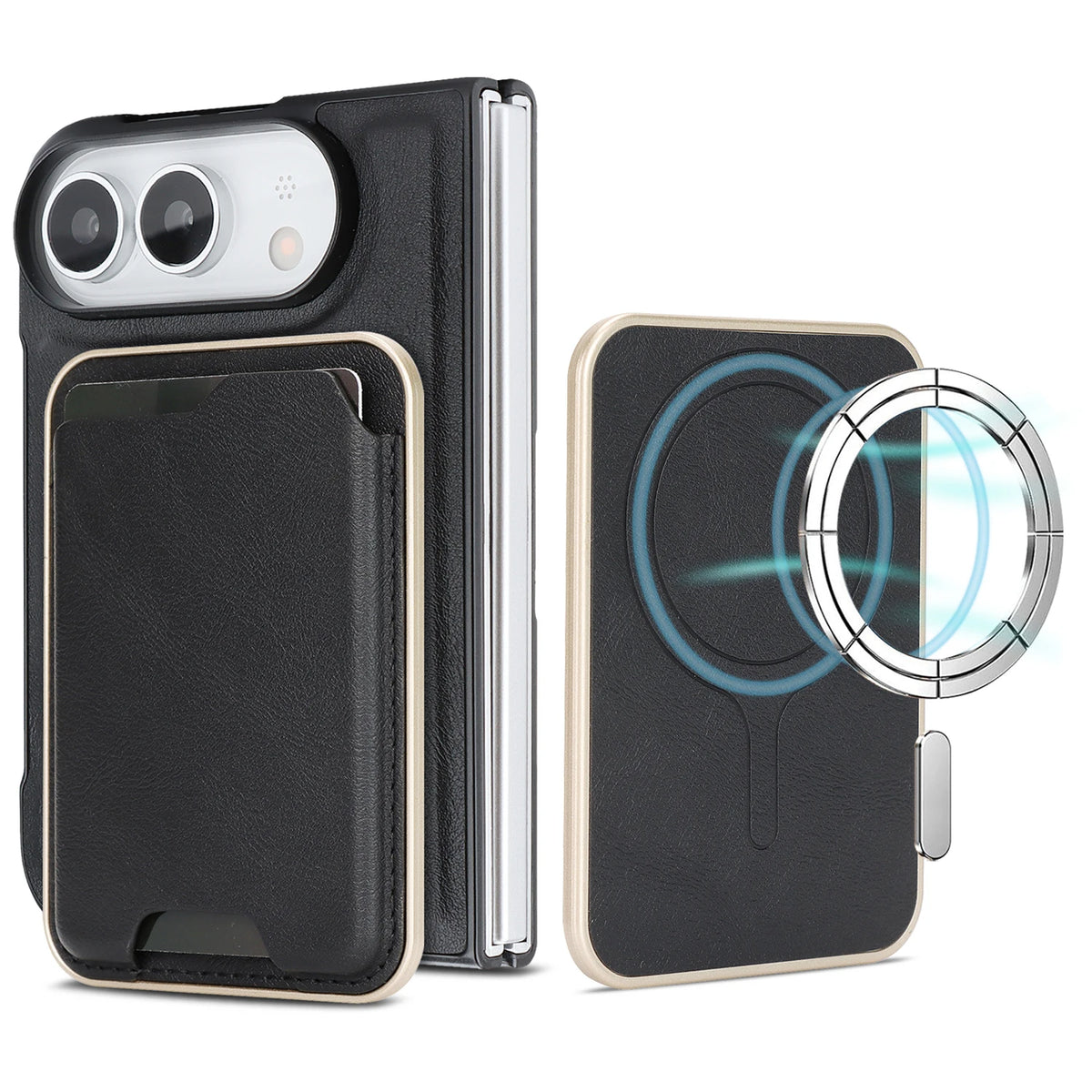 Shockproof Leather MagSafe Case with Detachable Card Holder for iPhone Duo