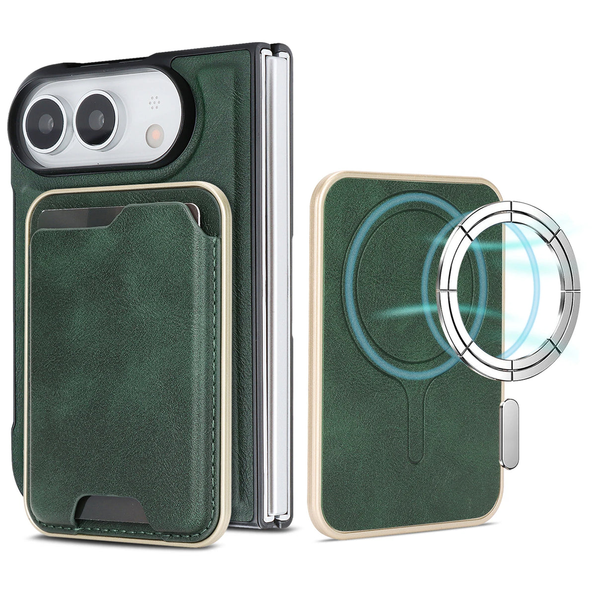 Shockproof Leather MagSafe Case with Detachable Card Holder for iPhone Duo