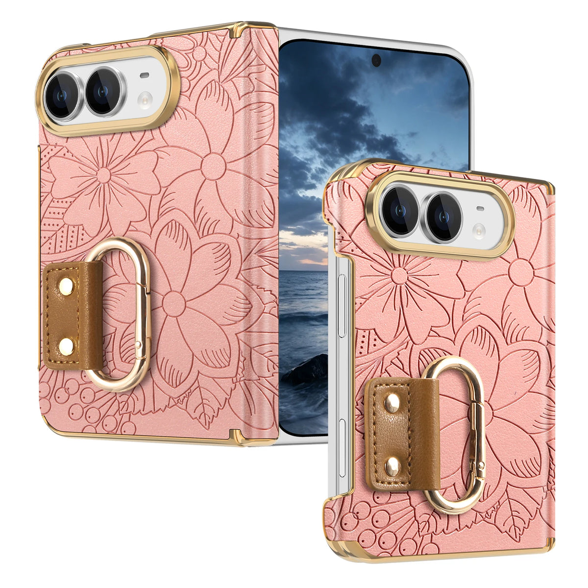 Embossed Leather Case with Carabiner Ring for iPhone Duo