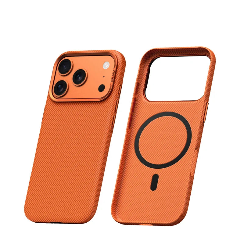 Ultra-Thin Plaid Texture MagSafe Case with Metal Lens Frame for iPhone 17 Series