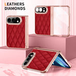 Quilted Leather Hinge Protection Case with Full-Perimeter Metal Frame for iPhone Duo