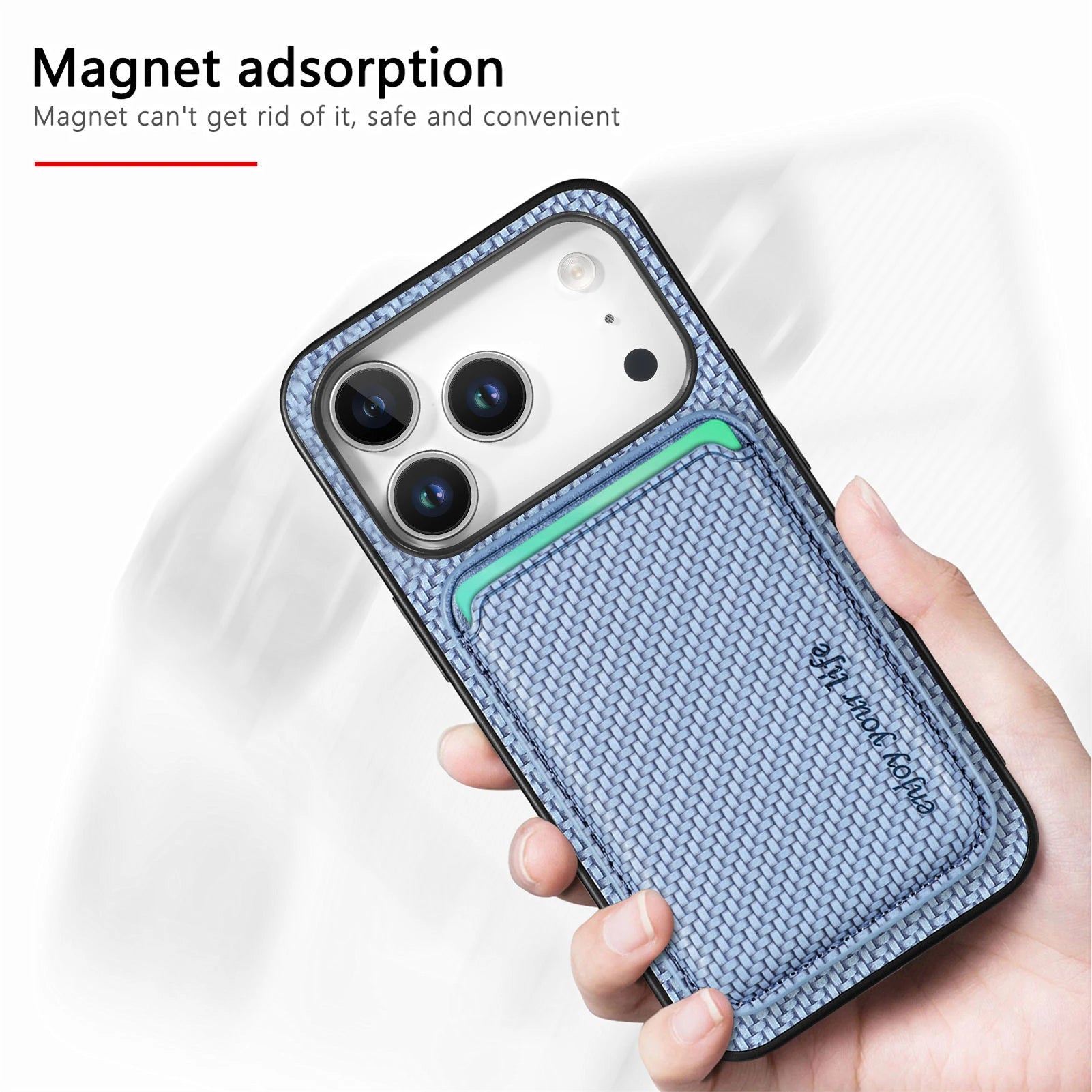2-in-1 Detachable Slim Carbon Fiber Pattern MagSafe Leather Case with Card Bag for iPhone 17 Series