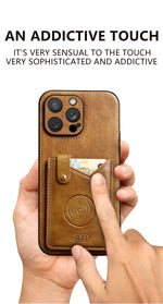 Shockproof Leather Wallet Phone Case with Card Holder and Kickstand for iPhone 15 Series